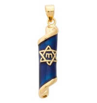 Blue Enamel Mezuzah Pendant